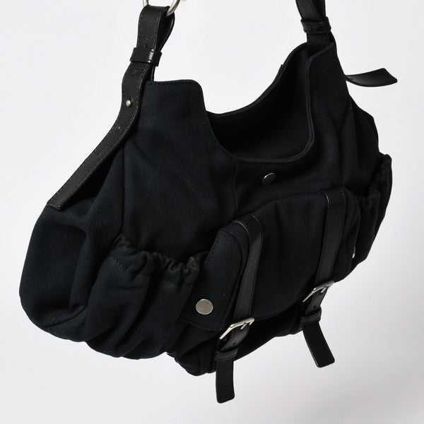 極美品 SAINT LAURENT サンローラン モンバサ ワンショルダーバッグ ブラック キャンバス トムフォード ホーンハンドル 122402 000926 シルバー金具 中古 4a002935