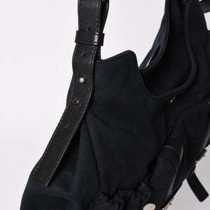 極美品 SAINT LAURENT サンローラン モンバサ ワンショルダーバッグ ブラック キャンバス トムフォード ホーンハンドル 122402 000926 シルバー金具 中古 4a002935
