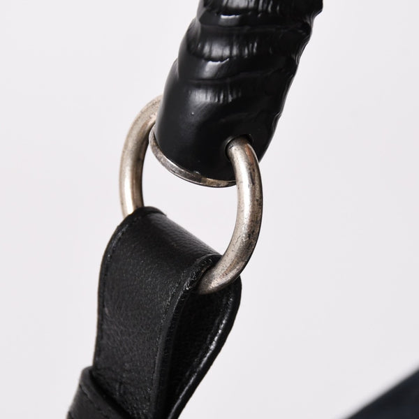 極美品 SAINT LAURENT サンローラン モンバサ ワンショルダーバッグ ブラック キャンバス トムフォード ホーンハンドル 122402 000926 シルバー金具 中古 4a002935