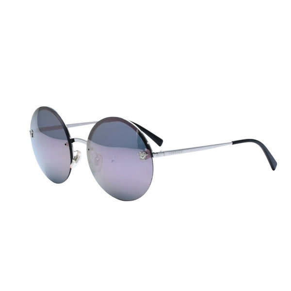 VERSACE ヴェルサーチ ラウンド サングラス アイウェア 2176 1000/5R サイズ59□18 135 メデューサ ピンク シルバー 美品 中古 4a002987