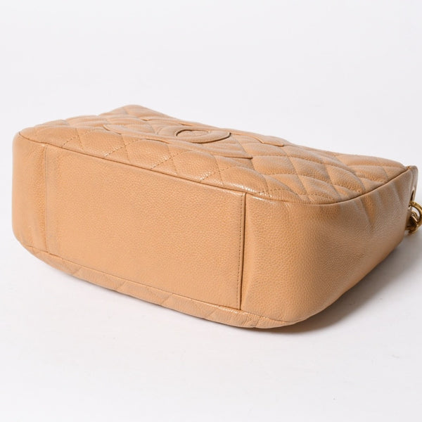 極美品 CHANEL シャネル 月見型 ホーボーワンショルダーバッグ キャビアスキン 9番台 ベージュ 中古 4a002940