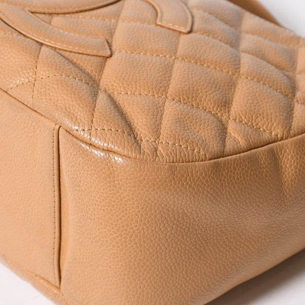 極美品 CHANEL シャネル 月見型 ホーボーワンショルダーバッグ キャビアスキン 9番台 ベージュ 中古 4a002940