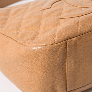 極美品 CHANEL シャネル 月見型 ホーボーワンショルダーバッグ キャビアスキン 9番台 ベージュ 中古 4a002940