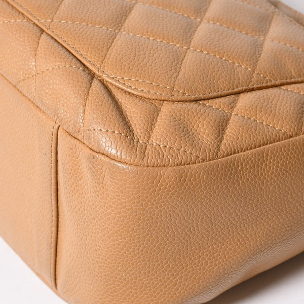 極美品 CHANEL シャネル 月見型 ホーボーワンショルダーバッグ キャビアスキン 9番台 ベージュ 中古 4a002940