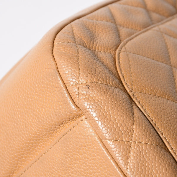 極美品 CHANEL シャネル 月見型 ホーボーワンショルダーバッグ キャビアスキン 9番台 ベージュ 中古 4a002940