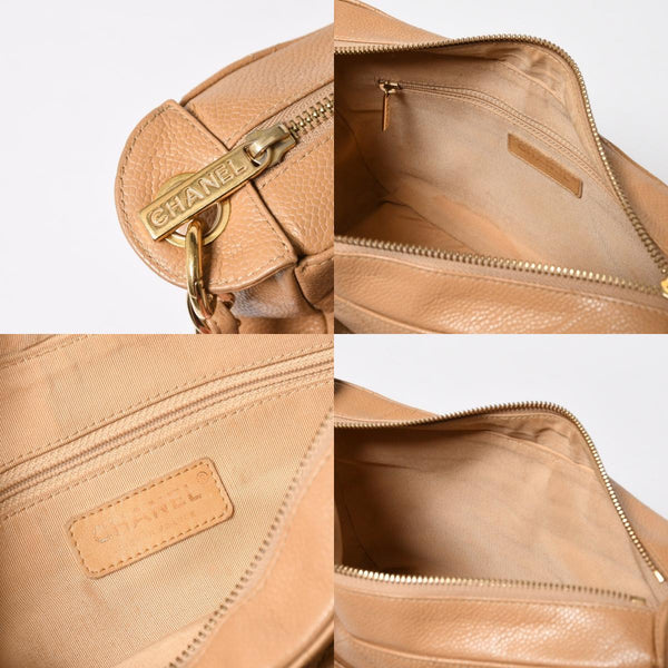 極美品 CHANEL シャネル 月見型 ホーボーワンショルダーバッグ キャビアスキン 9番台 ベージュ 中古 4a002940