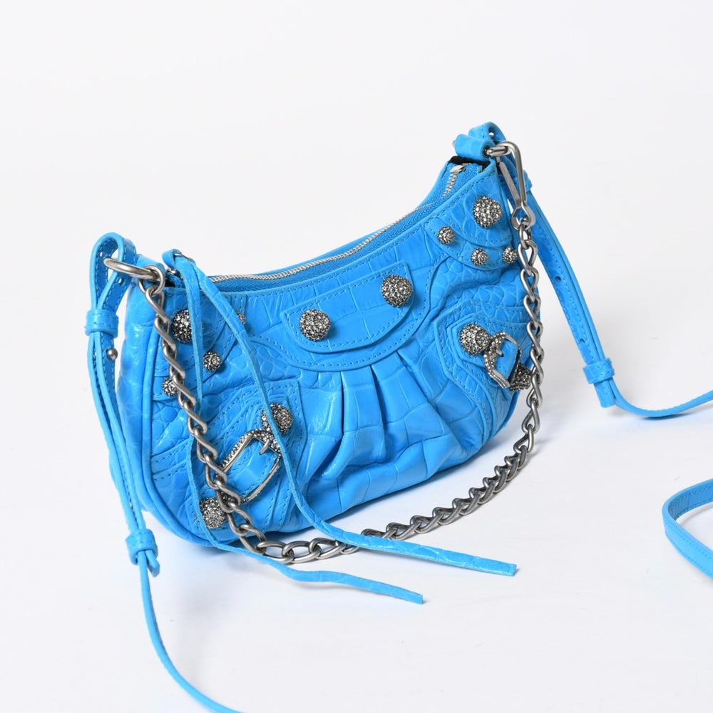 新品同様品 BALENCIAGA バレンシアガ Le Cagole ル・カゴール Mini Chain ミニ チェーン ショルダーバッグ 695814 スカイブルー 中古 4a007219