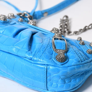 新品同様品 BALENCIAGA バレンシアガ Le Cagole ル・カゴール Mini Chain ミニ チェーン ショルダーバッグ 695814 スカイブルー 中古 4a007219