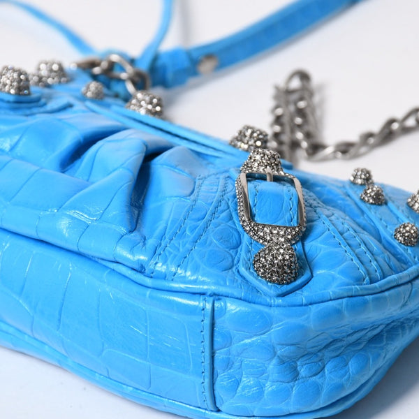 新品同様品 BALENCIAGA バレンシアガ Le Cagole ル・カゴール Mini Chain ミニ チェーン ショルダーバッグ 695814 スカイブルー 中古 4a007219