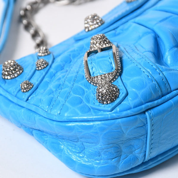 新品同様品 BALENCIAGA バレンシアガ Le Cagole ル・カゴール Mini Chain ミニ チェーン ショルダーバッグ 695814 スカイブルー 中古 4a007219