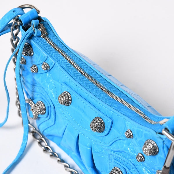 新品同様品 BALENCIAGA バレンシアガ Le Cagole ル・カゴール Mini Chain ミニ チェーン ショルダーバッグ 695814 スカイブルー 中古 4a007219