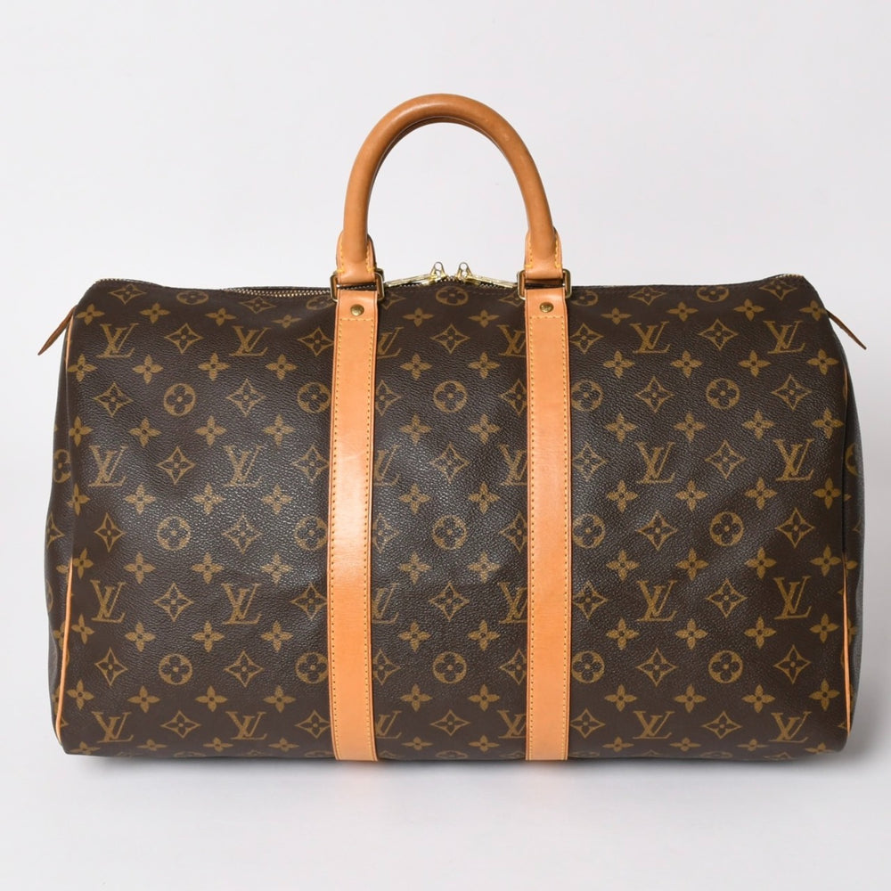 LOUIS VUITTON ルイヴィトン モノグラム キーポル45 ボストンバッグ M41428 PVC ヌメ革 ブラウン ゴールド金具 美品 中古 4a002915