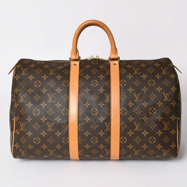 LOUIS VUITTON ルイヴィトン モノグラム キーポル45 ボストンバッグ M41428 PVC ヌメ革 ブラウン ゴールド金具 美品 中古 4a002915
