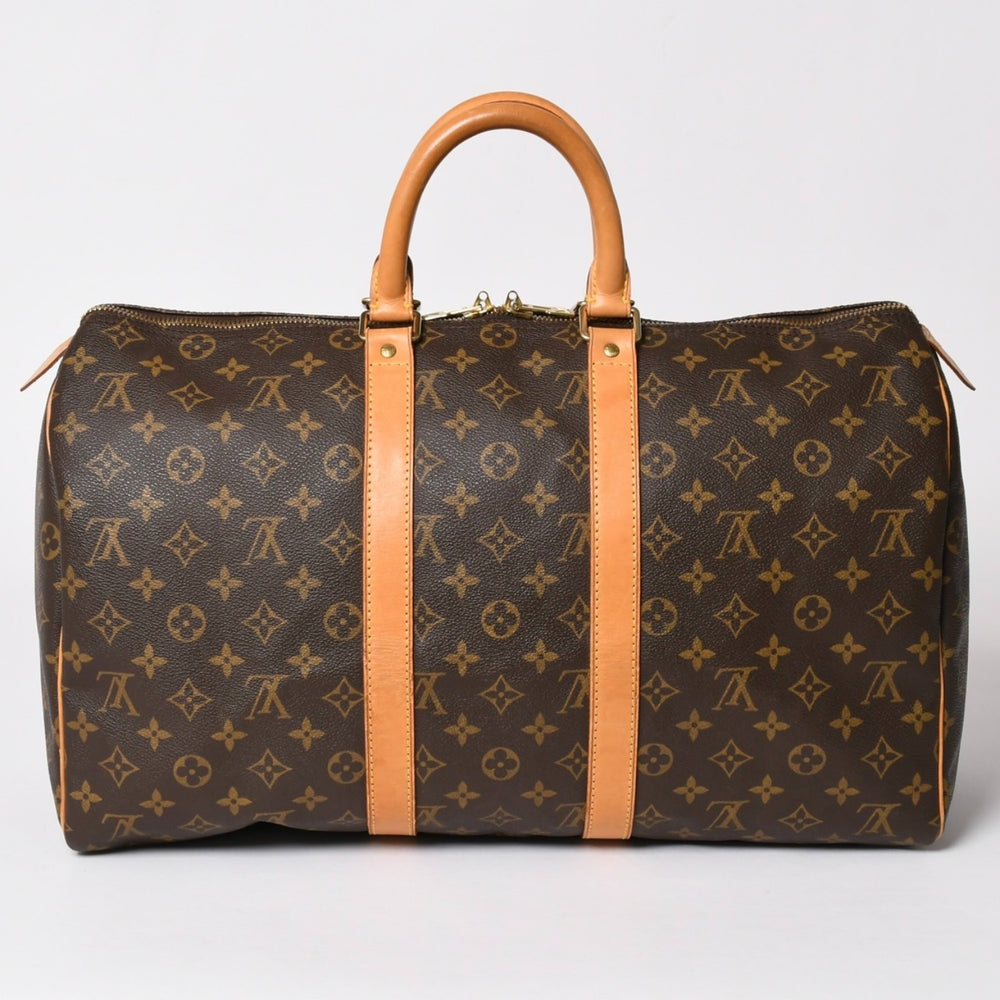 LOUIS VUITTON ルイヴィトン モノグラム キーポル45 ボストンバッグ M41428 PVC ヌメ革 ブラウン ゴールド金具 美品 中古 4a002915