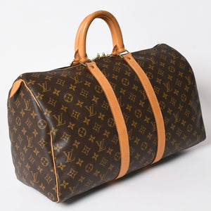 LOUIS VUITTON ルイヴィトン モノグラム キーポル45 ボストンバッグ M41428 PVC ヌメ革 ブラウン ゴールド金具 美品 中古 4a002915