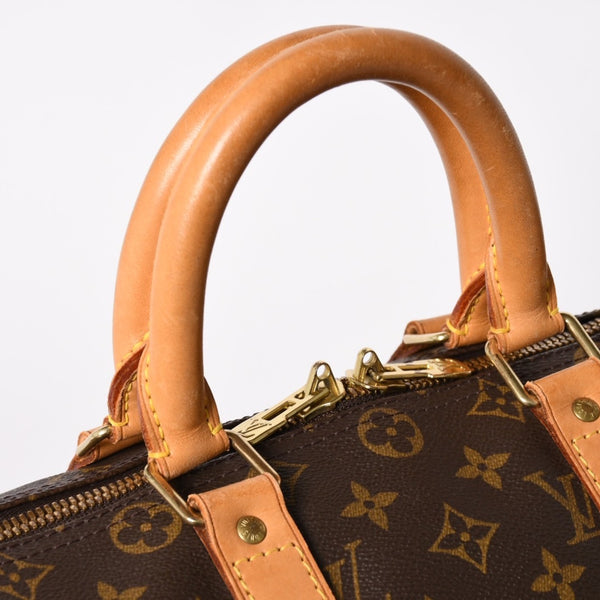 LOUIS VUITTON ルイヴィトン モノグラム キーポル45 ボストンバッグ M41428 PVC ヌメ革 ブラウン ゴールド金具 美品 中古 4a002915