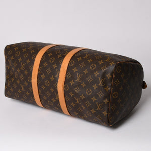 LOUIS VUITTON ルイヴィトン モノグラム キーポル45 ボストンバッグ M41428 PVC ヌメ革 ブラウン ゴールド金具 美品 中古 4a002915