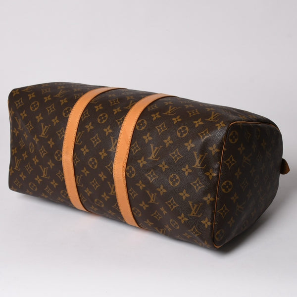 LOUIS VUITTON ルイヴィトン モノグラム キーポル45 ボストンバッグ M41428 PVC ヌメ革 ブラウン ゴールド金具 美品 中古 4a002915