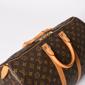 LOUIS VUITTON ルイヴィトン モノグラム キーポル45 ボストンバッグ M41428 PVC ヌメ革 ブラウン ゴールド金具 美品 中古 4a002915