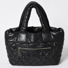 Very Good Condition CHANEL Chanel Coco Cocoon Small Tote Handbag A48610 No. 16 Coco Mark Black Silver Hardware Used 4a002953