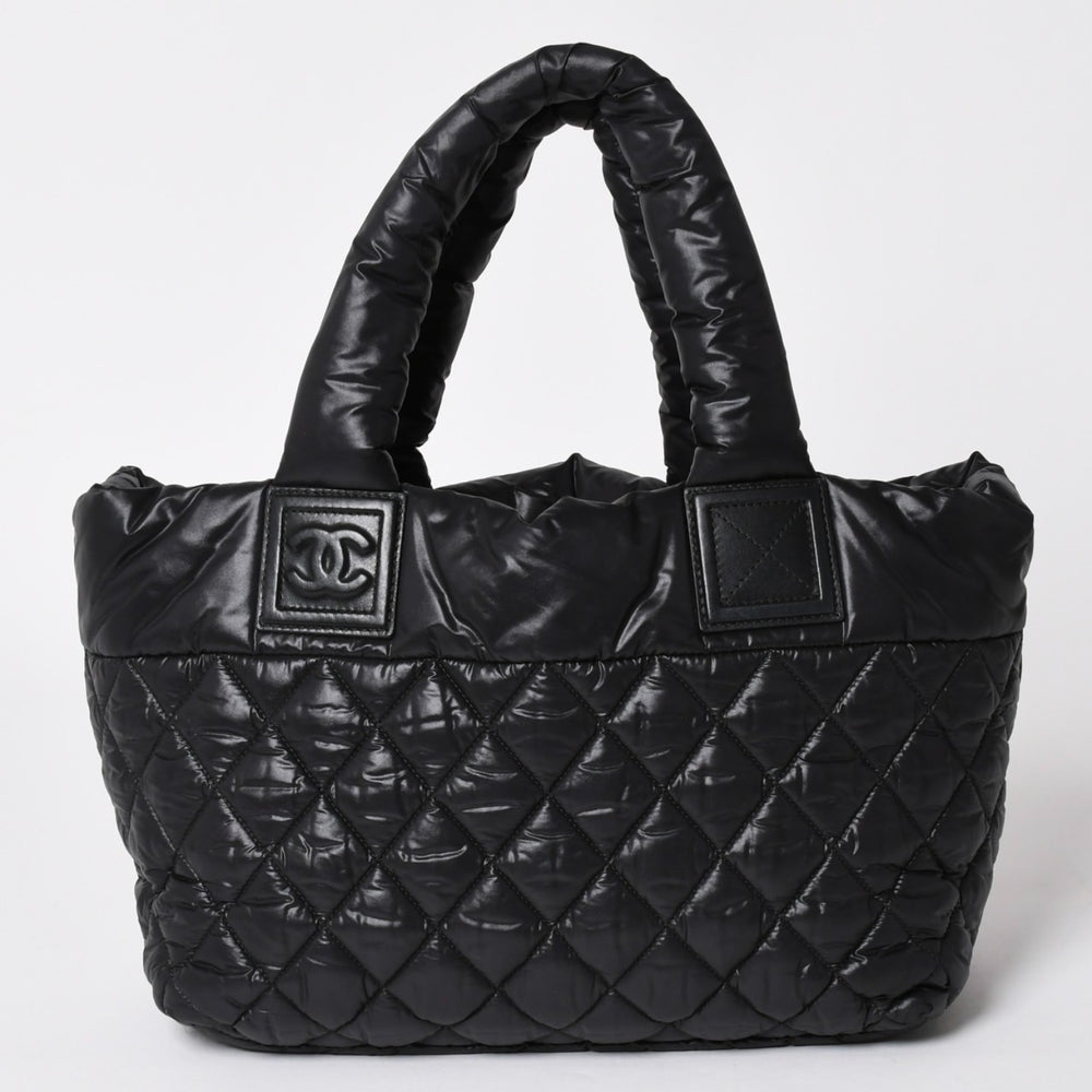 極美品 CHANEL シャネル コココクーン スモールトート ハンドバッグ A48610 16番台 ココマーク ブラック シルバー金具 中古 4a002953