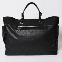 Very Good Condition CHANEL Tote Bag Bali Biarritz Tote TGM No. 11 Black Coated Canvas Leather Silver Hardware Used 4a002884