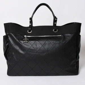 Very Good Condition CHANEL Tote Bag Bali Biarritz Tote TGM No. 11 Black Coated Canvas Leather Silver Hardware Used 4a002884