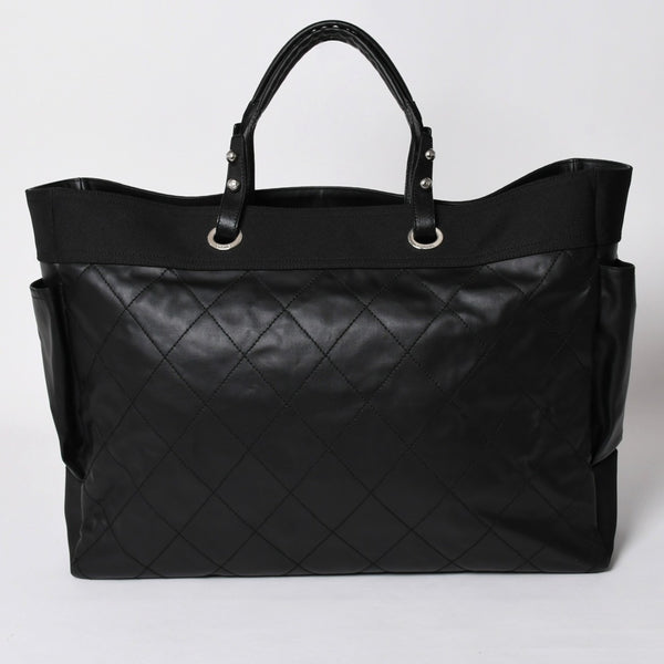 Very Good Condition CHANEL Tote Bag Bali Biarritz Tote TGM No. 11 Black Coated Canvas Leather Silver Hardware Used 4a002884