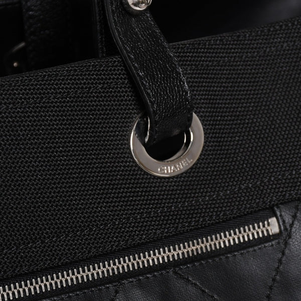 Very Good Condition CHANEL Tote Bag Bali Biarritz Tote TGM No. 11 Black Coated Canvas Leather Silver Hardware Used 4a002884