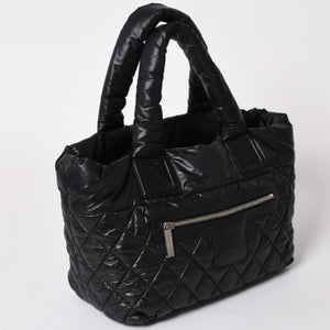 Very Good Condition CHANEL Chanel Coco Cocoon Small Tote Handbag A48610 No. 16 Coco Mark Black Silver Hardware Used 4a002953