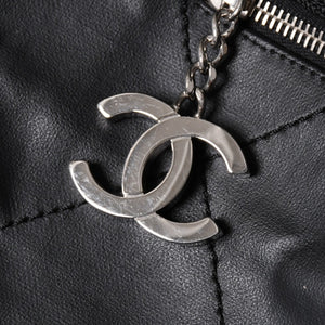 Very Good Condition CHANEL Tote Bag Bali Biarritz Tote TGM No. 11 Black Coated Canvas Leather Silver Hardware Used 4a002884