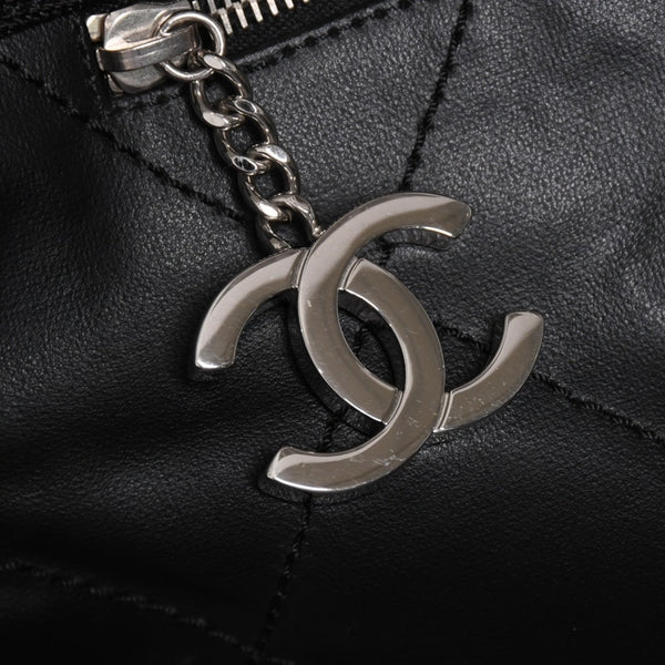 Very Good Condition CHANEL Tote Bag Bali Biarritz Tote TGM No. 11 Black Coated Canvas Leather Silver Hardware Used 4a002884