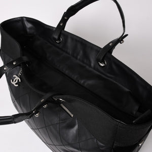 Very Good Condition CHANEL Tote Bag Bali Biarritz Tote TGM No. 11 Black Coated Canvas Leather Silver Hardware Used 4a002884