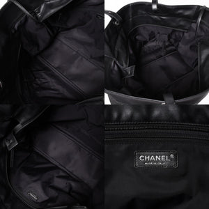 Very Good Condition CHANEL Tote Bag Bali Biarritz Tote TGM No. 11 Black Coated Canvas Leather Silver Hardware Used 4a002884