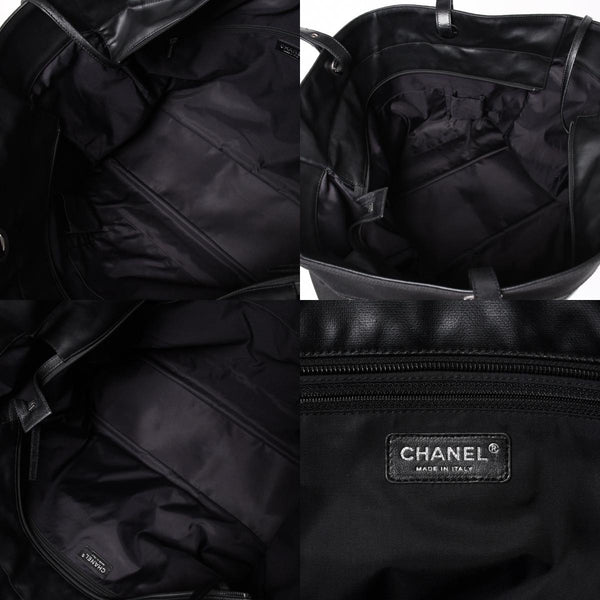 Very Good Condition CHANEL Tote Bag Bali Biarritz Tote TGM No. 11 Black Coated Canvas Leather Silver Hardware Used 4a002884