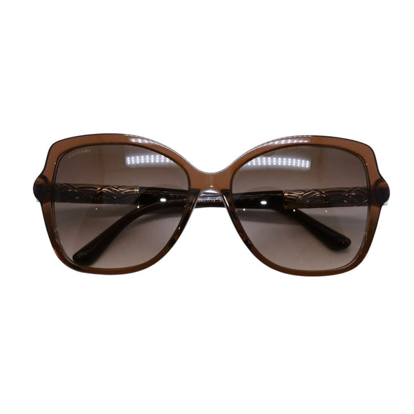 極美品 BVLGARI ブルガリ バタフライ型サングラス ハバナ メガネ アイウェア 58□16 140 メタルフレーム ラインストーン 8174-B-F 中古 4a002958