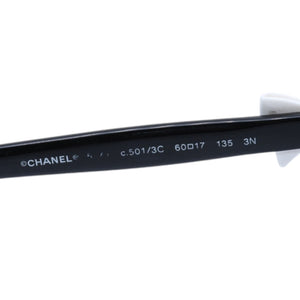 CHANEL シャネル リボンモチーフサングラス キャットアイ バタフライ風 ココマーク ホワイトリボン ブラックフレーム Y2K 5170-A c501/3C 美品 中古 4a002966