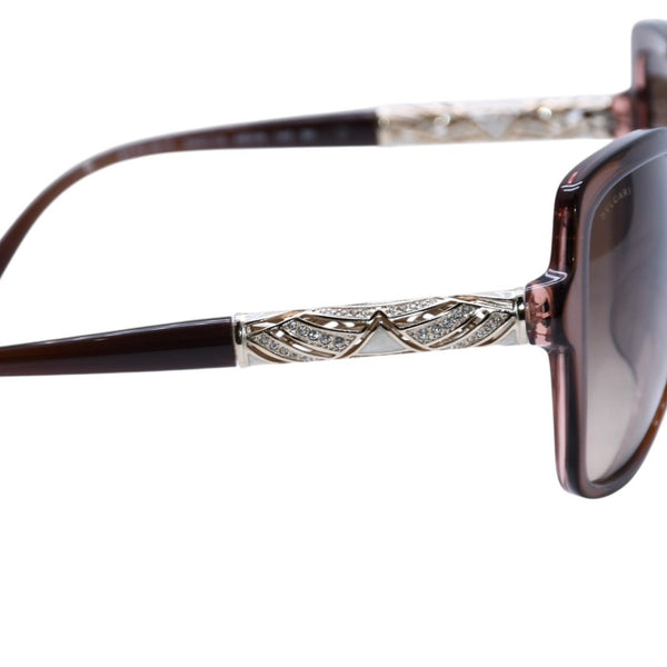 極美品 BVLGARI ブルガリ バタフライ型サングラス ハバナ メガネ アイウェア 58□16 140 メタルフレーム ラインストーン 8174-B-F 中古 4a002958