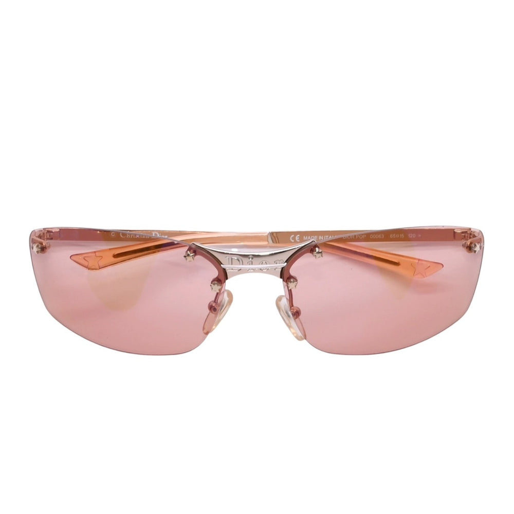 極美品 Christian Dior クリスチャンディオール DIOR POP リムレスサングラス YB7KH アイウェア 星形装飾 オレンジ Y2K メタルフレーム 65□15 120 中古 4a002964