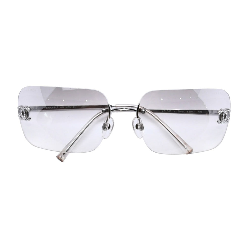 極美品 CHANEL シャネル Sunglasses サングラス クリア ラインストーン シルバー金具 ココマーク 4017-D 62◻︎17 120 中古 4a002961