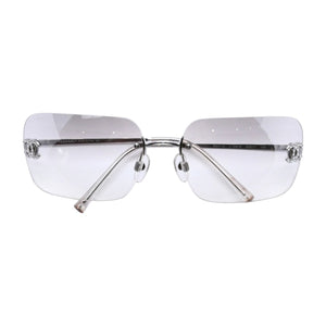 極美品 CHANEL シャネル Sunglasses サングラス クリア ラインストーン シルバー金具 ココマーク 4017-D 62◻︎17 120 中古 4a002961