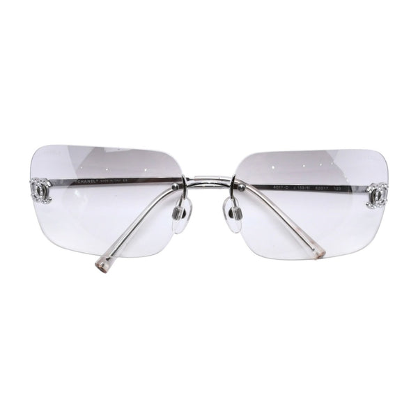 極美品 CHANEL シャネル Sunglasses サングラス クリア ラインストーン シルバー金具 ココマーク 4017-D 62◻︎17 120 中古 4a002961