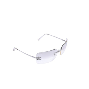 極美品 CHANEL シャネル Sunglasses サングラス クリア ラインストーン シルバー金具 ココマーク 4017-D 62◻︎17 120 中古 4a002961