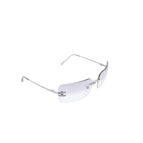 極美品 CHANEL シャネル Sunglasses サングラス クリア ラインストーン シルバー金具 ココマーク 4017-D 62◻︎17 120 中古 4a002961
