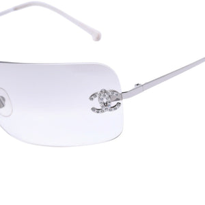極美品 CHANEL シャネル Sunglasses サングラス クリア ラインストーン シルバー金具 ココマーク 4017-D 62◻︎17 120 中古 4a002961