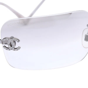 極美品 CHANEL シャネル Sunglasses サングラス クリア ラインストーン シルバー金具 ココマーク 4017-D 62◻︎17 120 中古 4a002961