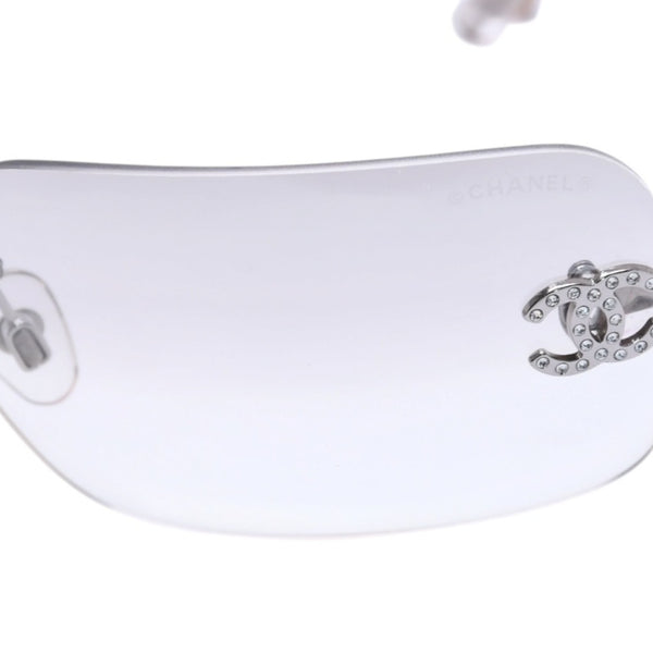 極美品 CHANEL シャネル Sunglasses サングラス クリア ラインストーン シルバー金具 ココマーク 4017-D 62◻︎17 120 中古 4a002961