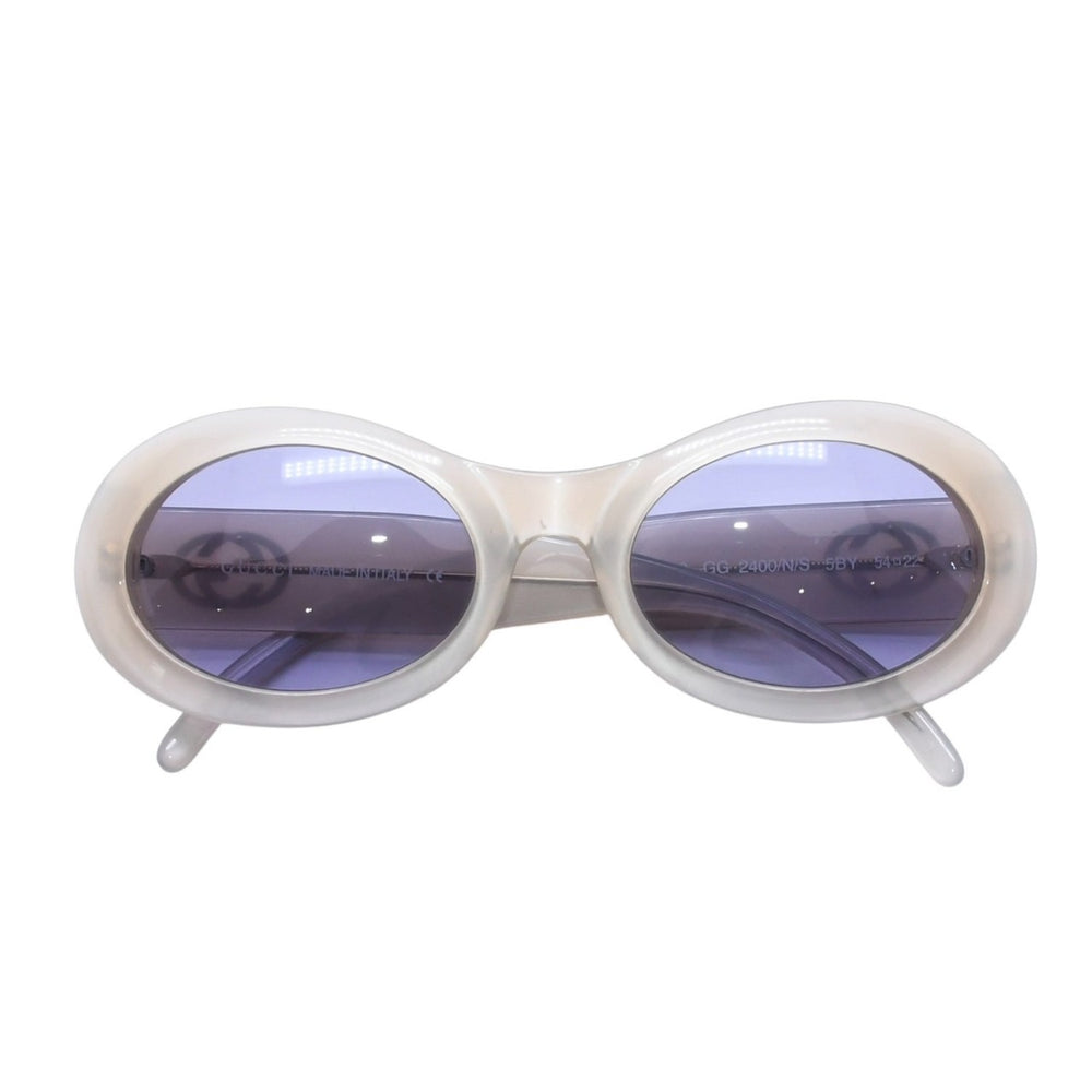 極美品 GUCCI グッチ オーバーフレーム サングラス オバールシェイプ GG2400/N/S 54☐22 グレージュ アイウェア インターロッキングG アクセサリー 中古 4a002955