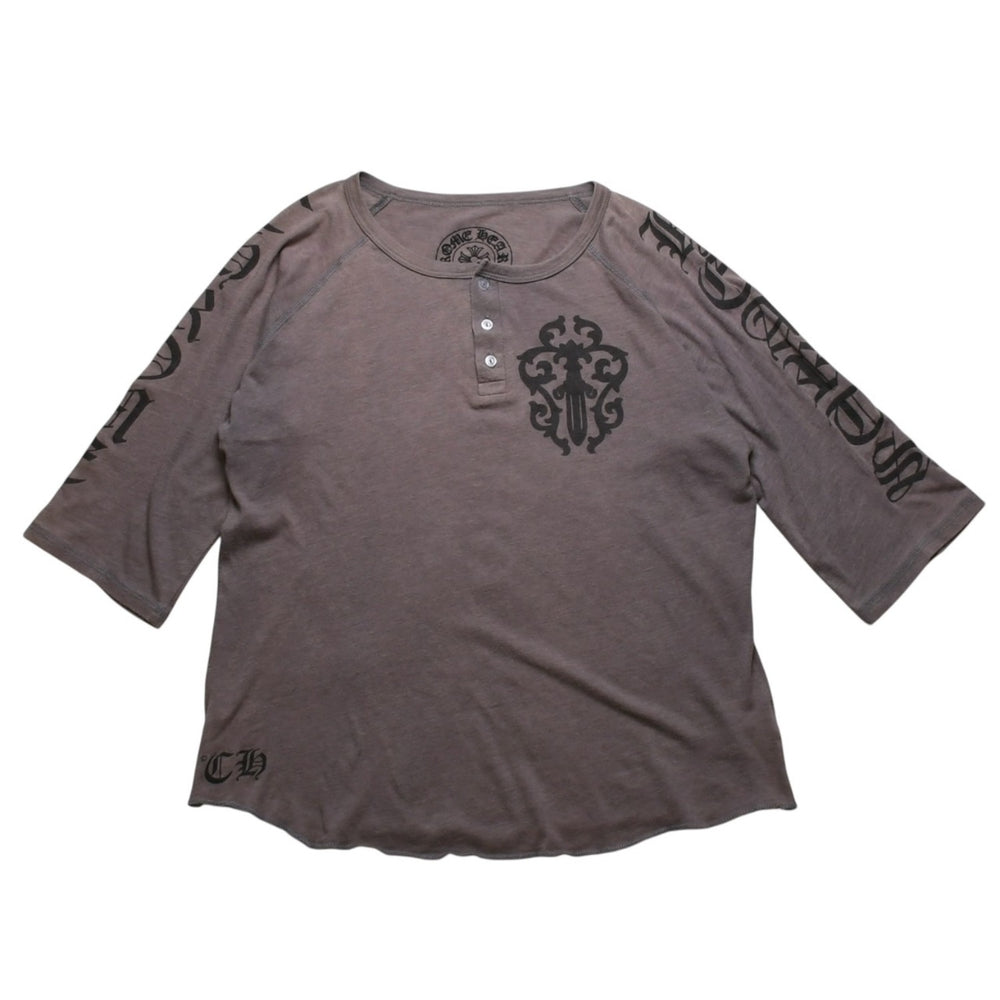 CHROME HEARTS クロムハーツ ヘンリーネック 7部袖Tシャツ サイズXL ヴァインダガー セメタリークロス サンドグレー 美品 中古 4a003160