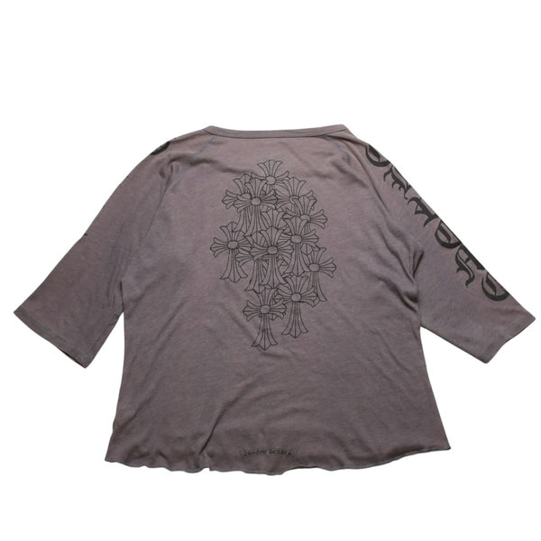 CHROME HEARTS クロムハーツ ヘンリーネック 7部袖Tシャツ サイズXL ヴァインダガー セメタリークロス サンドグレー 美品 中古 4a003160